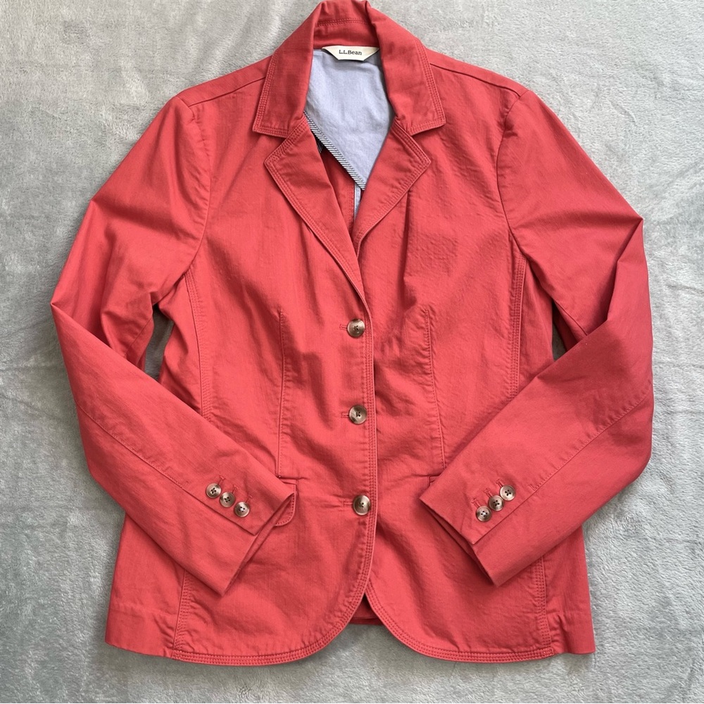 LL‎ Bean Blazer Jacket Medium Womens Cotton Stretch Canvas Coral